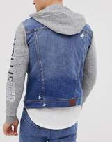 Thumbnail for your product : Hollister denim trucker jacket in medium wash with jersey hood