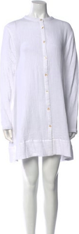 CLOE CASSANDRO Shirtdress White Long Sleeve with Mock Neck Button Closure at Front