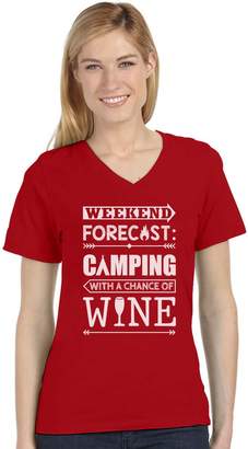 Camper Tstars Weekend Forecast Camping with Wine Funny Gift V-Neck Women T-Shirt