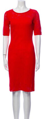 St. John Crew Neck Knee-Length Dress Red