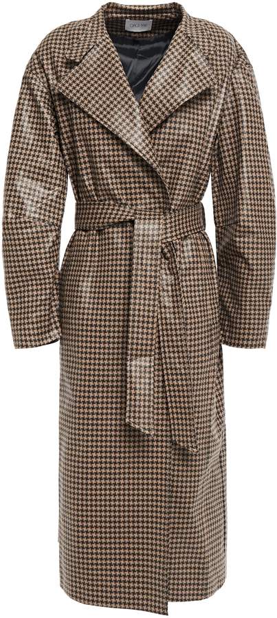 House Of Dagmar Belted Checked Waxed-effect Cotton-blend Trench Coat