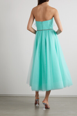 Jenny Packham Strapless Crystal-embellished Bow-detailed Tulle Gown - Turquoise