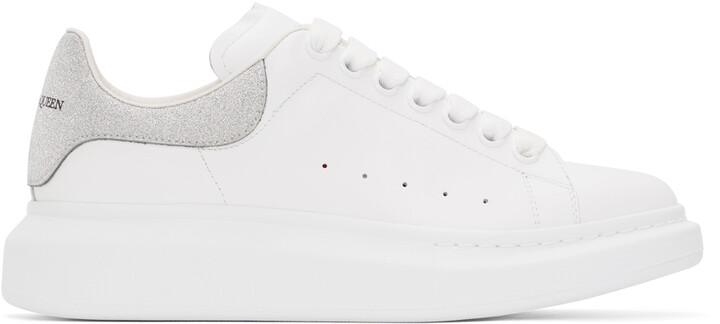 Alexander McQueen SSENSE Exclusive White & Silver Glitter Oversized Sneakers  - ShopStyle