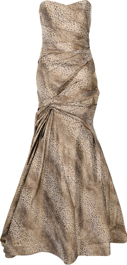 ML Monique Lhuillier Sleeveless Cheetah-Print Trumpet Gown