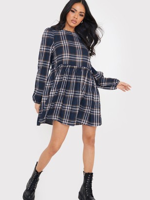 In The Style X Jac Jossa Check Smock Dress Navy