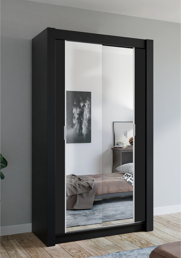 Coronado Modern Wooden Wardrobe Armoire with Mirror 36 Inch Wide