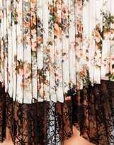 Thumbnail for your product : ASOS PETITE Pleated Midi Skirt In Floral Print With Lace Hem