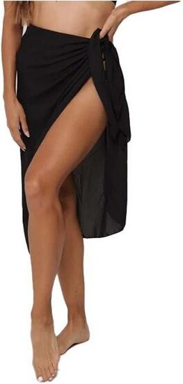 J Valdi Women's Long Solid Sarong Swim Cover Up One Size Black