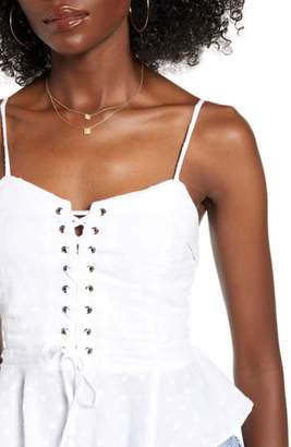 4SI3NNA the Label Thea Lace-Up Peplum Clip Dot Camisole