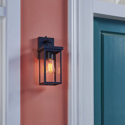 Kawoti 1 Light 14.25” Black Outdoor Wall Lantern with Dusk to Dawn Photocell
