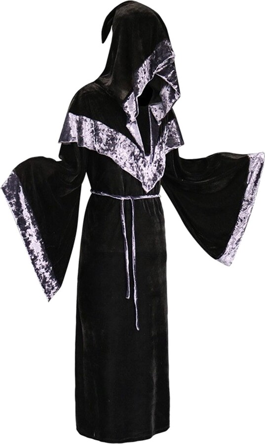 SingularPoint Halloween Men's Hooded Robe Golden Velvet Cloak Gothic