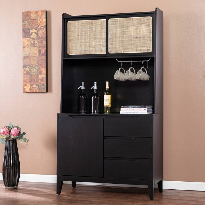 Groveholme Tall Buffet with Storage Black/Natural Aiden Lane