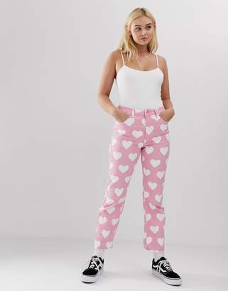 Lazy Oaf mom jeans in heart print