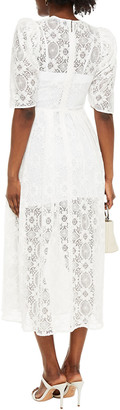 MSGM Pleated cotton-blend crocheted lace midi dress