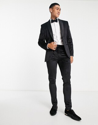 ASOS DESIGN skinny velvet tuxedo pants in black