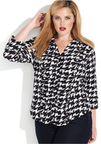 Thumbnail for your product : INC International Concepts Plus Size Houndstooth Ruched Blouse