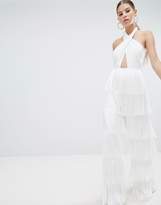 Thumbnail for your product : ASOS Design Cross Front Halter Jumpsuit With Fringing