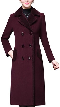 AprsfnEUR Women's Double-breasted Notched Lapel Midi Wool Blend Pea Coat Jackets (Purple X-Large)