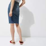 Thumbnail for your product : River Island Womens Mid blue frayed split denim pencil skirt