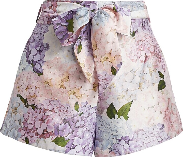 Zimmermann Women's Dawning Flat-Front Shorts - Multi Hydrangea - Size 2