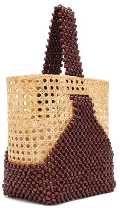 Rosantica Budd Wicker And Beaded-wood Bucket Bag - Burgundy Multi