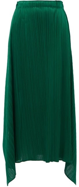 Pleats Please Issey Miyake Handkerchief-hem Technical-pleated Jersey Skirt  - Dark Green - ShopStyle