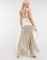 Thumbnail for your product : ASOS DESIGN Bridesmaid satin halter maxi dress with paneled skirt and keyhole detail