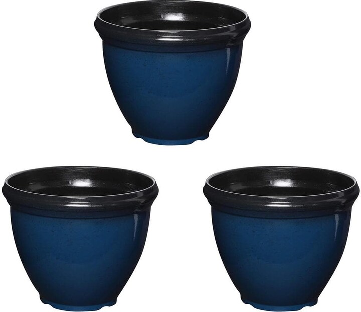 Southern Patio® Heritage 12 in. L x 12 in. W x 9.61 in. H Monaco Blue Outdoor Resin Round Glossy Planter (3-Pack)