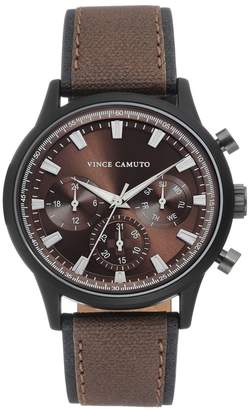 Vince Camuto Men's Faux Leather Strap Watch, 43mm