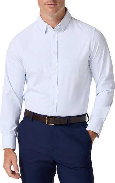 Mizzen+Main Men's Leeward Formal Long Sleeve Button Up Shirt 2XLarge Cloud Blue Jonny Grid
