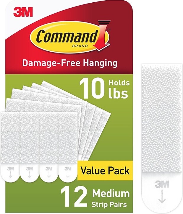 Command Medium Hanging Strips, 10 lb., White, 12/Pack (17204-12ES)