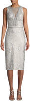 Thumbnail for your product : Theia Sleeveless Cloque Cocktail Dress w/ Metallic Lace