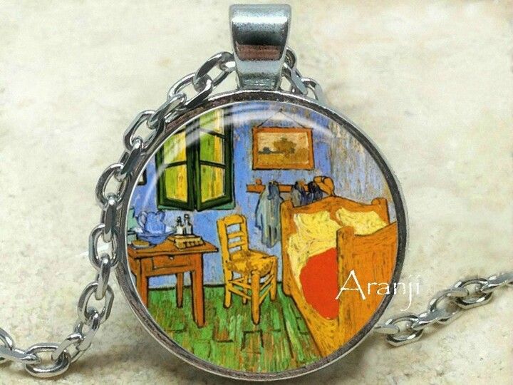 Vincent Van Gogh - Vincent's Bedroom in Arles Art Pendant, Necklace, Bedroom Pendant #ar135P