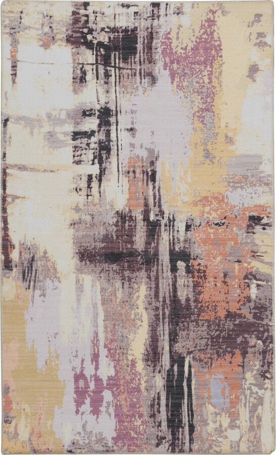 Linon Klarna Washable Area Rug Collection, Ivory and Purple, 2' x 3'
