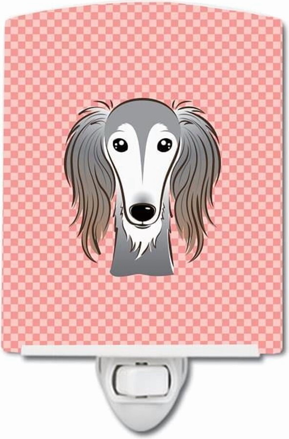 Caroline's Treasures BB1229CNL Checkerboard Pink Saluki Ceramic Night Light, 6x4x3", multicolor