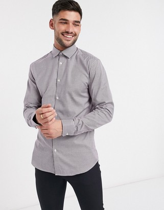 Selected slim fit easy iron smart gingham shirt in navy and red