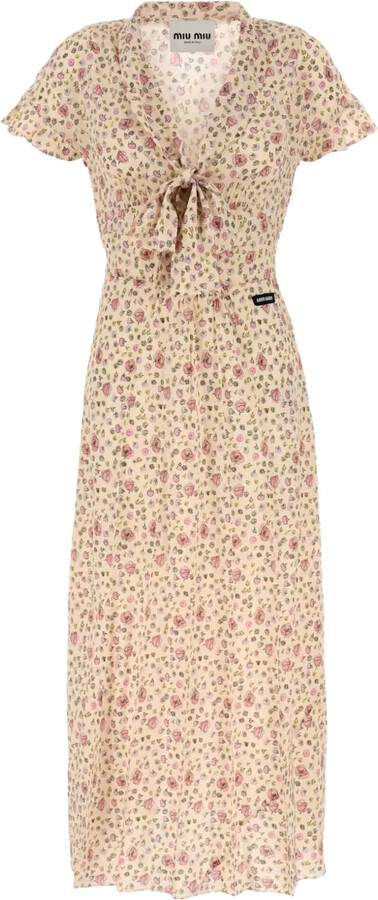 Miu Miu Floral-Print Tie-Front Midi Dress