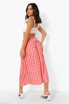 boohoo Button Front Gingham Midaxi Skirt