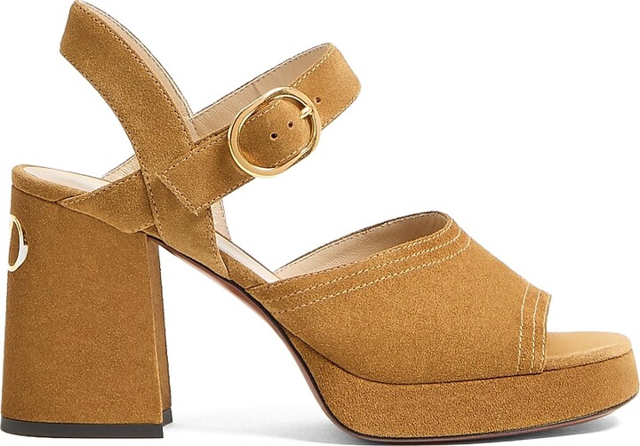 Valentino Garavani Women's Fawcette Platform Crust Leather 100MM Sandals - Havana Beige - Size 7