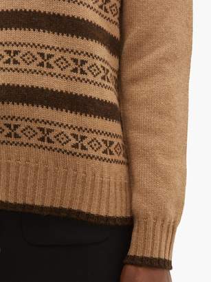 Miu Miu Contrast-collar Fair Isle Camel-hair Sweater - Womens - Brown Multi