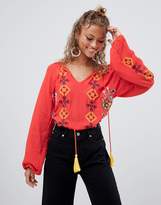 Thumbnail for your product : Glamorous embroidered blouse with tassel detail