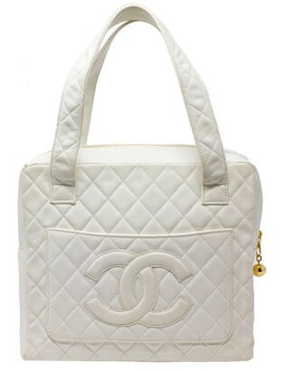Chanel White Quilted Lambskin Leather Cc Double Pocket Logo Bag