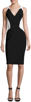 Thierry Mugler Colorblock Sleeveless V-Neck Dress, Black/White