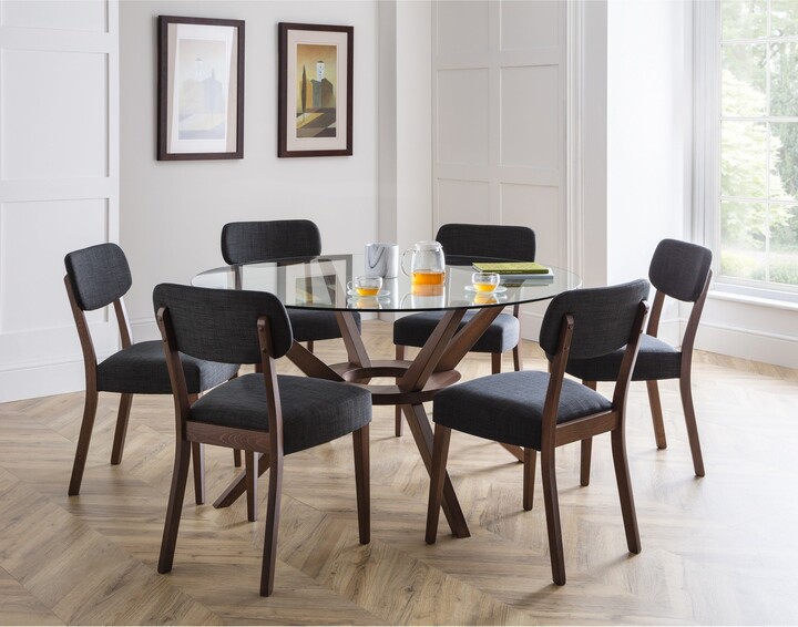Dunelm Chelsea Round Glass Top Dining Table with 6 Farringdon Chairs ...