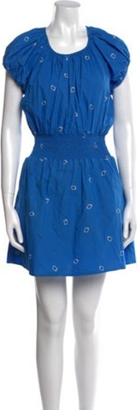 Kenzo A-Line Dress Blue Short Sleeve with Crew Neck Button Closure at Back
