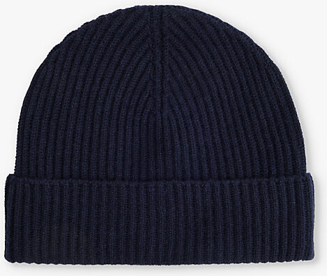 Johnstons of Elgin Mens Dark Navy Ribbed Folded Cashmere Beanie