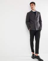 Thumbnail for your product : Selected slim fit double breasted blazer with fine grid check-Brown