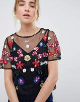 Thumbnail for your product : ASOS DESIGN Embroidered T-Shirt In Mesh With Cami