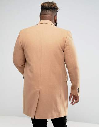 ASOS DESIGN PLUS Wool Mix Overcoat In Camel