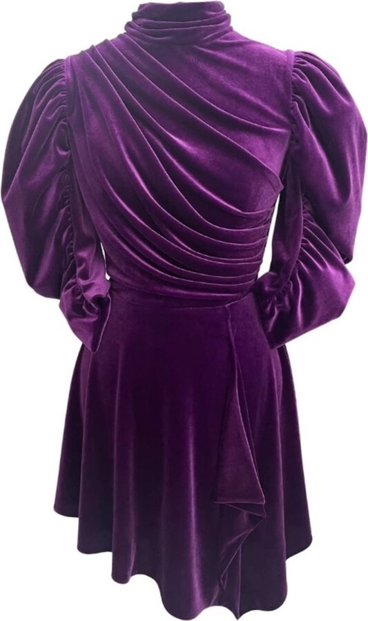 Vasiliki Atelier Purple Flavia Mini Draped Dress Velvet Cassis